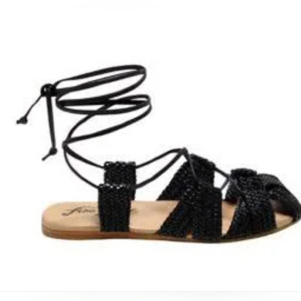 Free People Sunny Gilly Flat in Black Leather SZ 7.5 new in box
